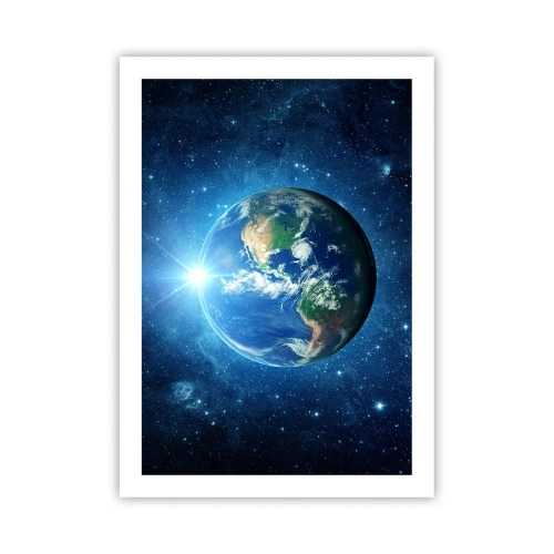 Poster - Blick auf die Erde aus dem Weltraum vor dem Hintergrund der Sterne - 50x70cm - Wir sind im Himmel - Moderne Wanddekoration für Wohnzimmer und Schlafzimmer ARTTOR