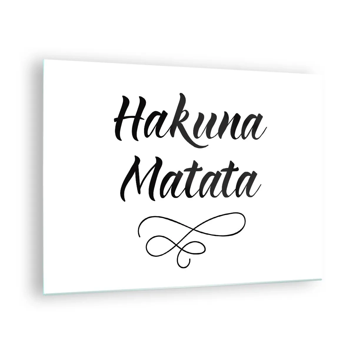 Glasbild - Bild auf glas - Hakuna Matata Schriftzug mit dekorativem Akzent auf weißem Hintergrund - 70x50cm - Bester Ratschlag - Moderne Wanddekoration für Wohnzimmer und Schlafzimmer ARTTOR