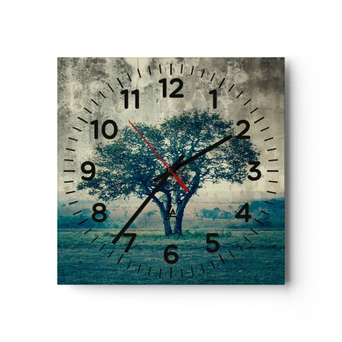 Wanduhr - Glasuhr - Ein Apfelbaum auf blauem Feld? - 30x30 cm