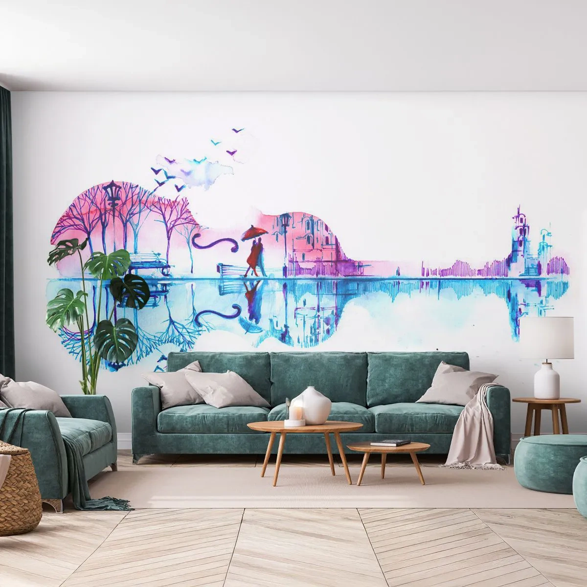 Fototapete Premium Sand - Ich bringe dir ein paar Regenbögen - Abstraktion, Geige, Die Architektur - 200x140 cm