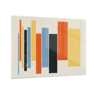Glasbild - Bild auf glas - Geometrische Streifen in rhythmischer Komposition auf hellem Hintergrund - 70x50cm - Musiknotation - Moderne Wanddekoration für Wohnzimmer und Schlafzimmer ARTTOR