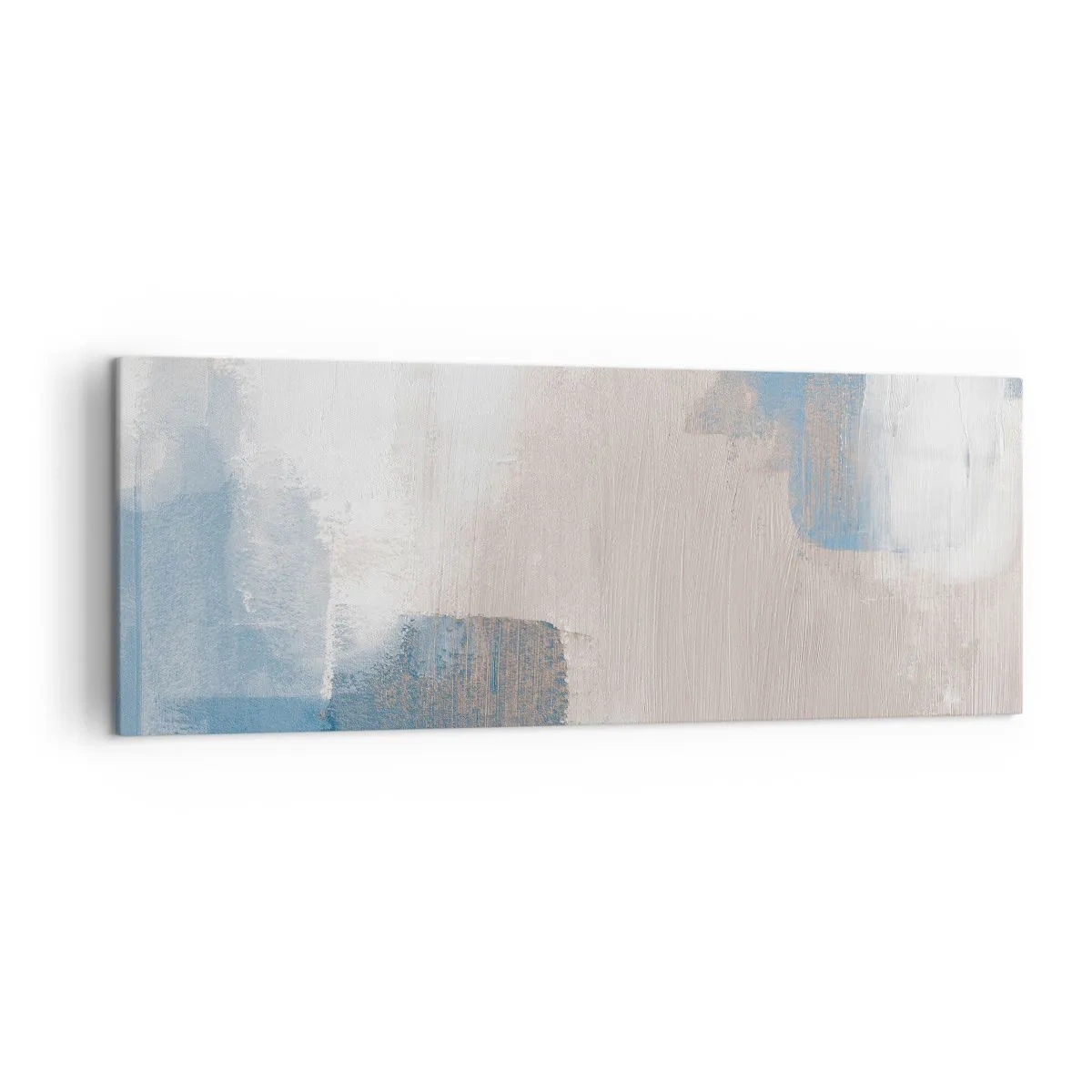 Bild auf Leinwand - Leinwandbild - Abstrakte Formen in Blau- und Beigetönen - 140x50cm - Rosa Abstraktion hinter einem blauen Vorhang - Moderne Wanddekoration für Wohnzimmer und Schlafzimmer ARTTOR