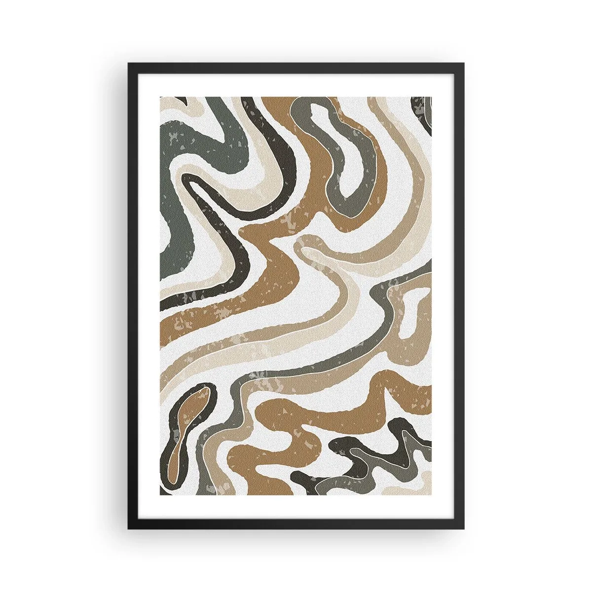 Poster in einem schwarzem Rahmen - Abstrakte organische Muster in Erdtönen - 50x70cm - Mäander in Erdfarben - Moderne Wanddekoration für Wohnzimmer und Schlafzimmer ARTTOR