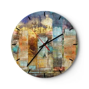 Wanduhr - Glasuhr - Farbenfrohe Abstraktion, inspiriert von der Skyline der Stadt - 30x30cm - Sonnige Metropole - Moderne Wanddekoration für Wohnzimmer, Küche und Schlafzimmer ARTTOR