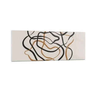 Glasbild - Bild auf glas - Verworrene Linien in Schwarz und Gold auf hellem Hintergrund - 140x50cm - Alles ging schief - Moderne Wanddekoration für Wohnzimmer und Schlafzimmer ARTTOR