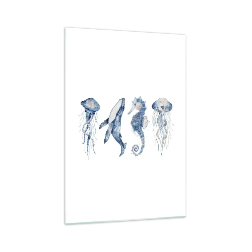 Glasbild - Bild auf glas - Quallen, Wale und Seepferdchen im Aquarellstil - 70x100cm - Meereswunder - Moderne Wanddekoration für Wohnzimmer und Schlafzimmer ARTTOR