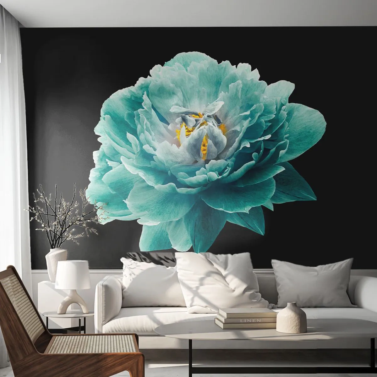Selbstklebende Fototapete Deluxe Sticker - Blaue und goldene Blütenblätter - Blume, Blühen, Pfingstrose - 100x70 cm