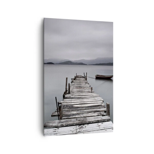Bild auf Leinwand - Leinwandbild - Eine Holzbrücke, die zur ruhigen Oberfläche des Sees führt - 80x120cm - Du kannst morgen gehen - Moderne Wanddekoration für Wohnzimmer und Schlafzimmer ARTTOR