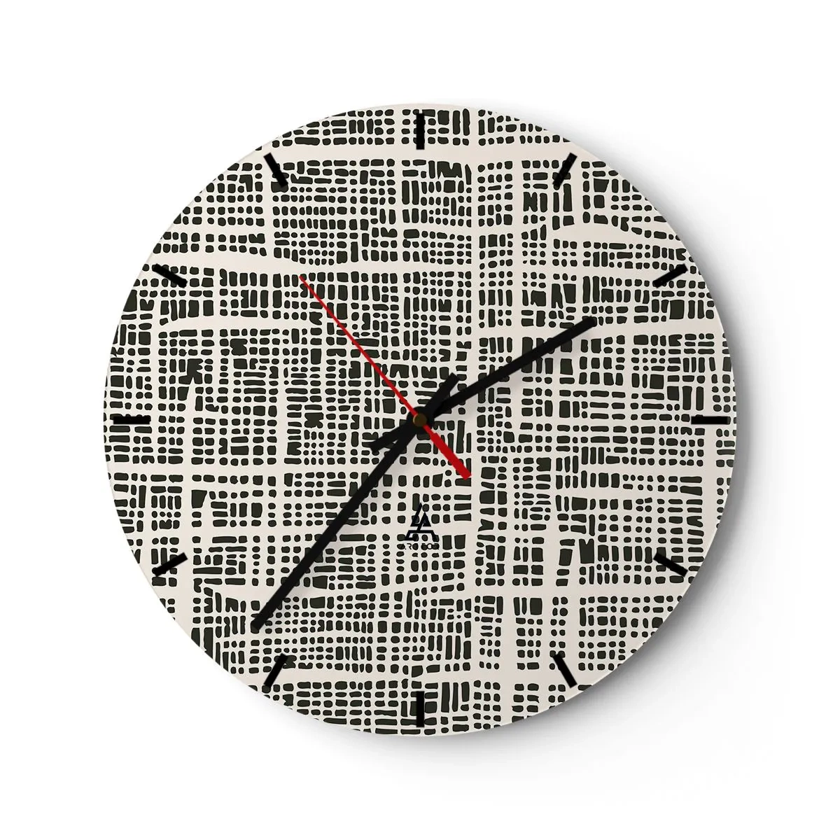Wanduhr - Glasuhr - Geometrisches, schwarz-cremefarbenes Muster mit unregelmäßigen Punkten - 30x30cm - Gewebte Komposition - Moderne Wanddekoration für Wohnzimmer, Küche und Schlafzimmer ARTTOR