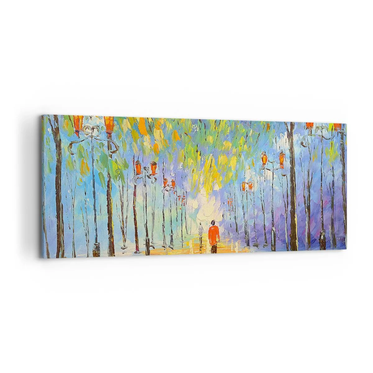 Bild auf Leinwand - Leinwandbild - Ein malerischer Spaziergang zwischen den Laternen in einer regnerischen Nacht - 120x50cm - Nachtlied des Regens - Moderne Wanddekoration für Wohnzimmer und Schlafzimmer ARTTOR