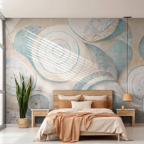 Fototapete Standard Eco - Abstrakte Muscheln in Pastellblau und Beige - 100x70cm - Was verbirgt sich in der Muschel? - Moderne Wanddekoration für Wohnzimmer und Schlafzimmer ARTTOR