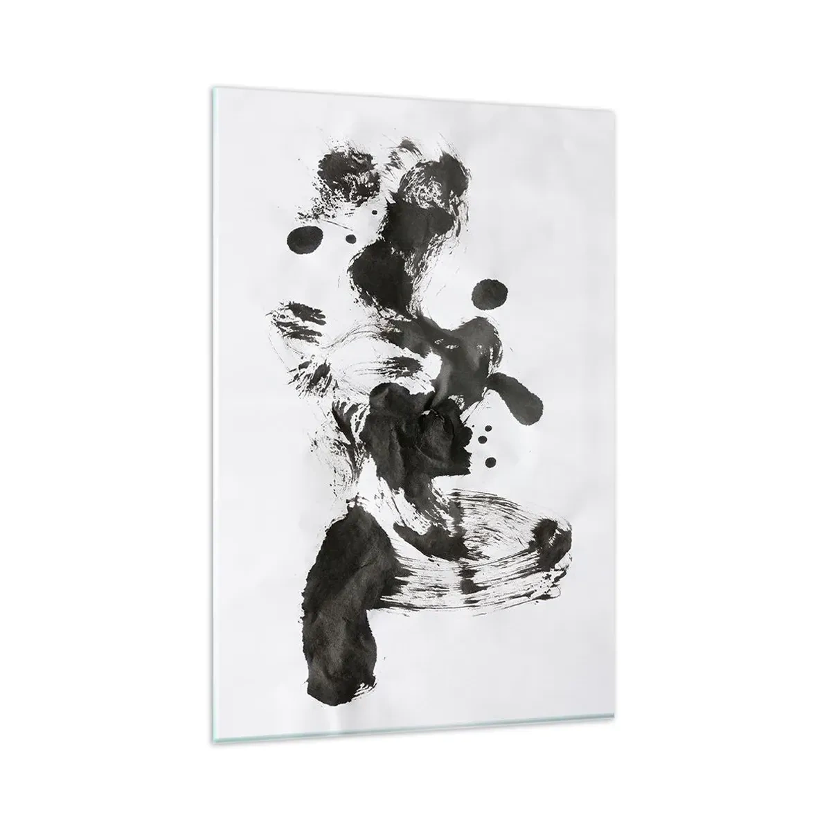 Glasbild - Bild auf glas - Abstrakte Komposition aus schwarzen Flecken auf weißem Hintergrund - 80x120cm - Obwohl das Wahnsinn ist, steckt darin eine Methode? - Moderne Wanddekoration für Wohnzimmer und Schlafzimmer ARTTOR