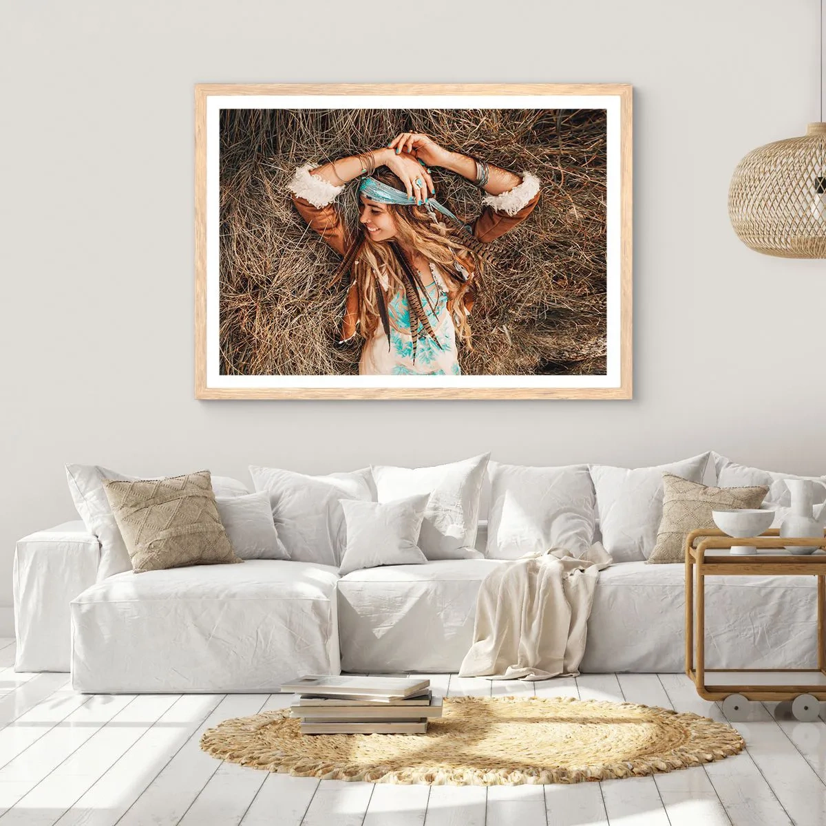 Poster in einem Rahmen aus heller Eiche - Auf dem Weg in den Sommer der Liebe - 100x70 cm