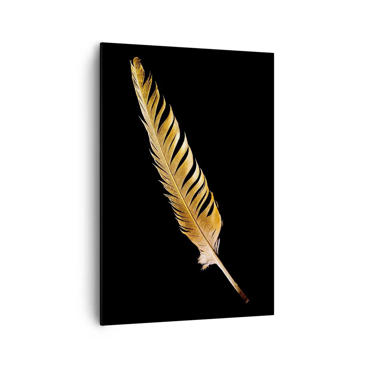 Bild auf Leinwand - Leinwandbild - Goldene Feder auf schwarzem Hintergrund - 70x100cm - Er hat ein ungewöhnliches Schreibtalent ... - Moderne Wanddekoration für Wohnzimmer und Schlafzimmer ARTTOR
