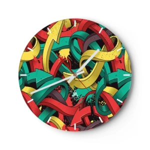 Wanduhr - Glasuhr - Bunte Pfeile im dynamischen Comic-Stil - 30x30cm - Welcher Weg zum Ziel? - Moderne Wanddekoration für Wohnzimmer, Küche und Schlafzimmer ARTTOR