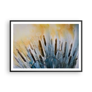 Poster in einem schwarzem Rahmen - Malerisches Schilf in den Sonnenstrahlen - 100x70cm - Die Kälte des Wassers, die Hitze der Sonne - Moderne Wanddekoration für Wohnzimmer und Schlafzimmer ARTTOR