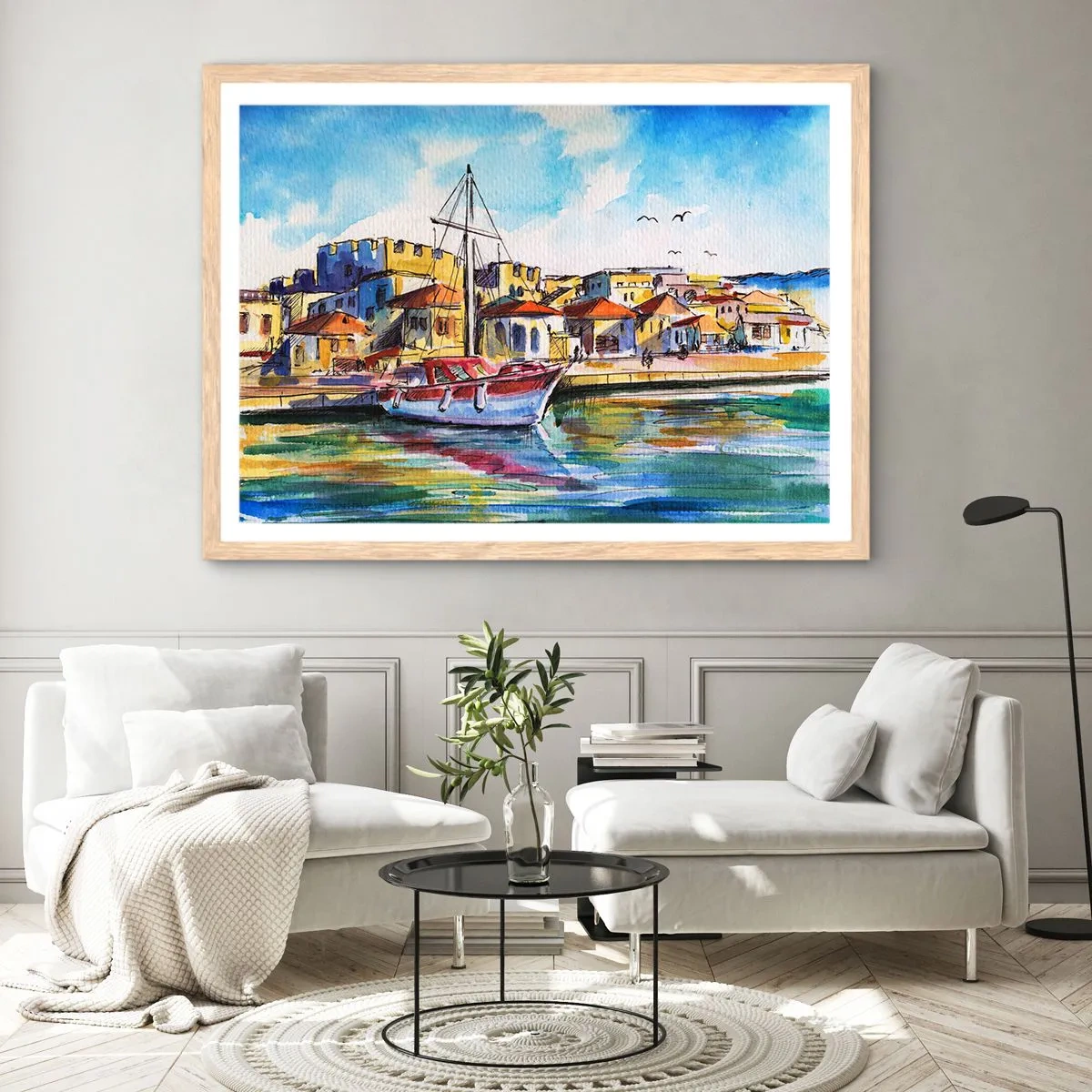 Poster in einem Rahmen aus heller Eiche - Regenbogennachmittag - 70x50 cm