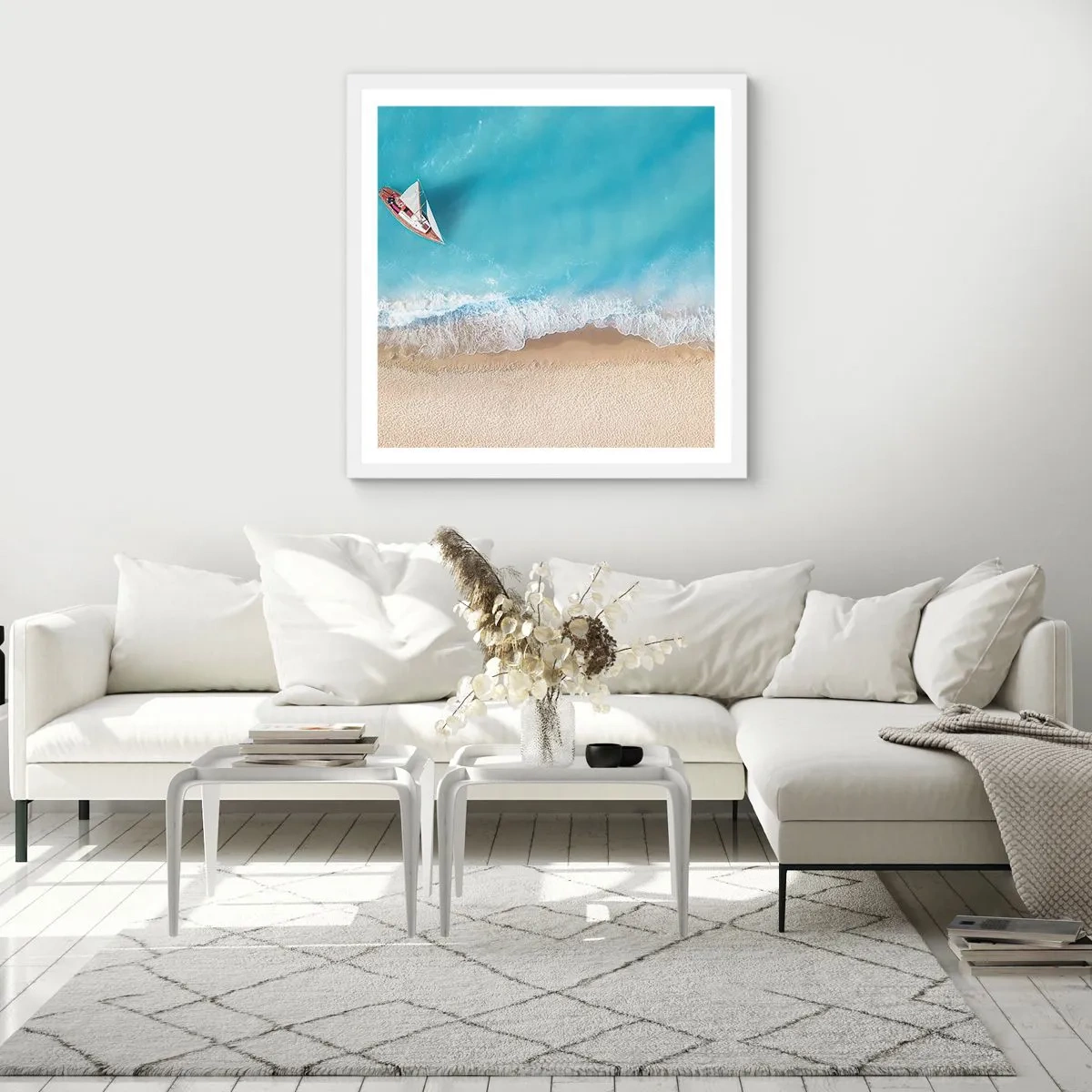 Poster in einem weißen Rahmen - An der Grenze von Blau und Gold - 60x60 cm