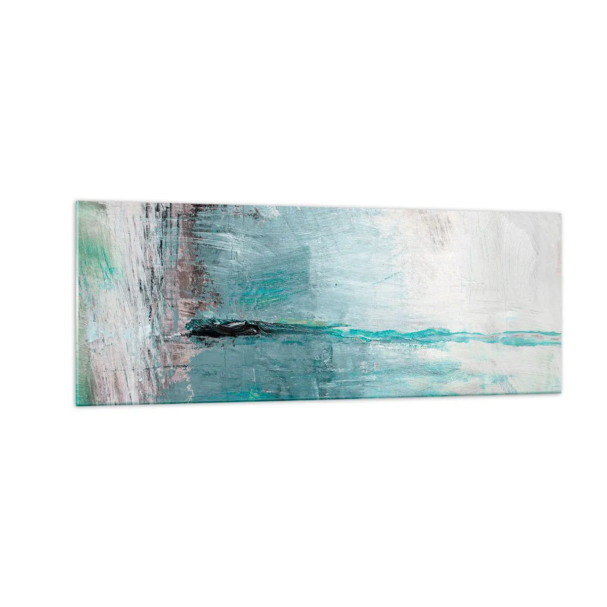 Glasbild - Bild auf glas - Abstraktion in Türkis- und Grautönen - 140x50cm - Horizontal in Blau - Moderne Wanddekoration für Wohnzimmer und Schlafzimmer ARTTOR