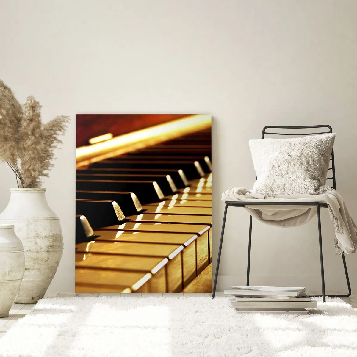 Glasbild - Bild auf glas - Klaviertastatur in goldener Beleuchtung - 80x120cm - Endlose Möglichkeiten - Moderne Wanddekoration für Wohnzimmer und Schlafzimmer ARTTOR