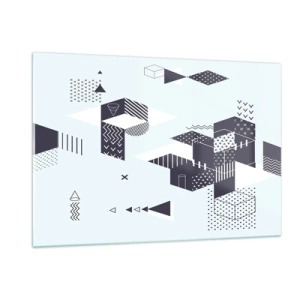 Glasbild - Bild auf glas - Abstrakte geometrische Komposition in Schwarz und Weiß auf hellem Hintergrund - 120x80cm - In der Seele eines Mathematikers - Moderne Wanddekoration für Wohnzimmer und Schlafzimmer ARTTOR