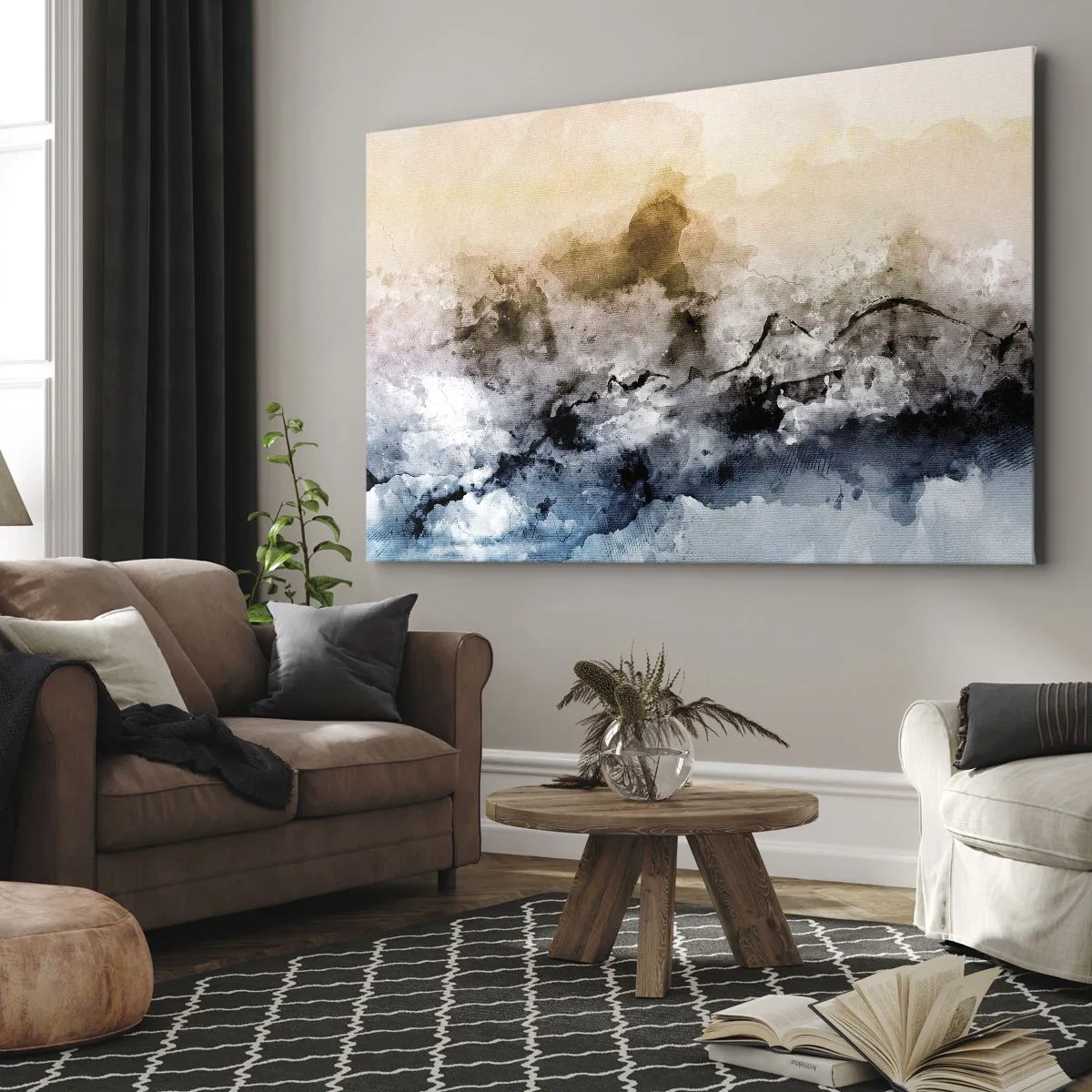 Bild auf Leinwand - Leinwandbild - Abstrakte Landschaft mit Nebel und dezenten Farben - 120x80cm - In einer Nebelwolke ertrunken - Moderne Wanddekoration für Wohnzimmer und Schlafzimmer ARTTOR