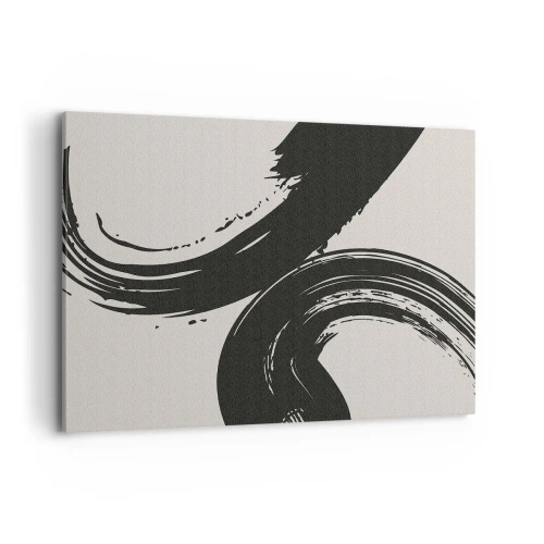 Bild auf Leinwand - Leinwandbild - Dynamische Pinselstriche in Schwarz auf hellem Hintergrund - 100x70cm - Ausladend und kreisförmig - Moderne Wanddekoration für Wohnzimmer und Schlafzimmer ARTTOR