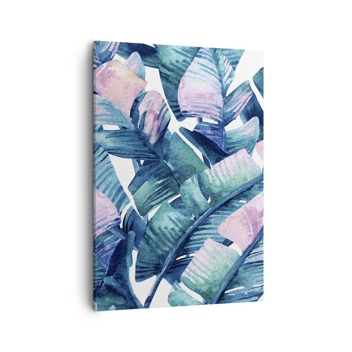 Bild auf Leinwand - Leinwandbild - Bananenblätter in Blau- und Rosatönen - 50x70cm - In einem Bananenhain - Moderne Wanddekoration für Wohnzimmer und Schlafzimmer ARTTOR