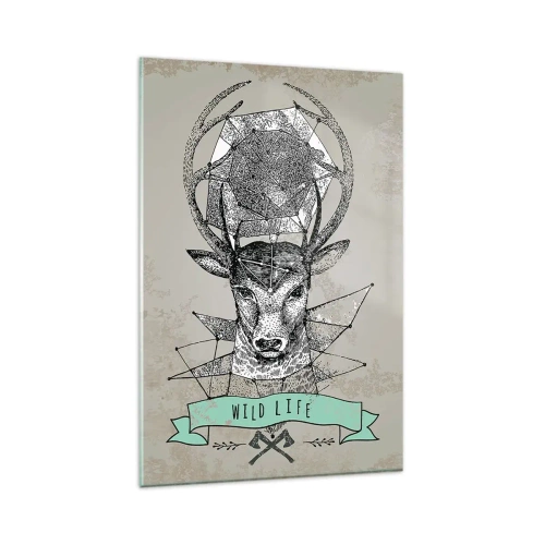 Glasbild - Bild auf glas - Hirschgeometrie im Vintage-Stil mit Wild Life-Schriftzug - 80x120cm - St. sehen Hubertus - Moderne Wanddekoration für Wohnzimmer und Schlafzimmer ARTTOR