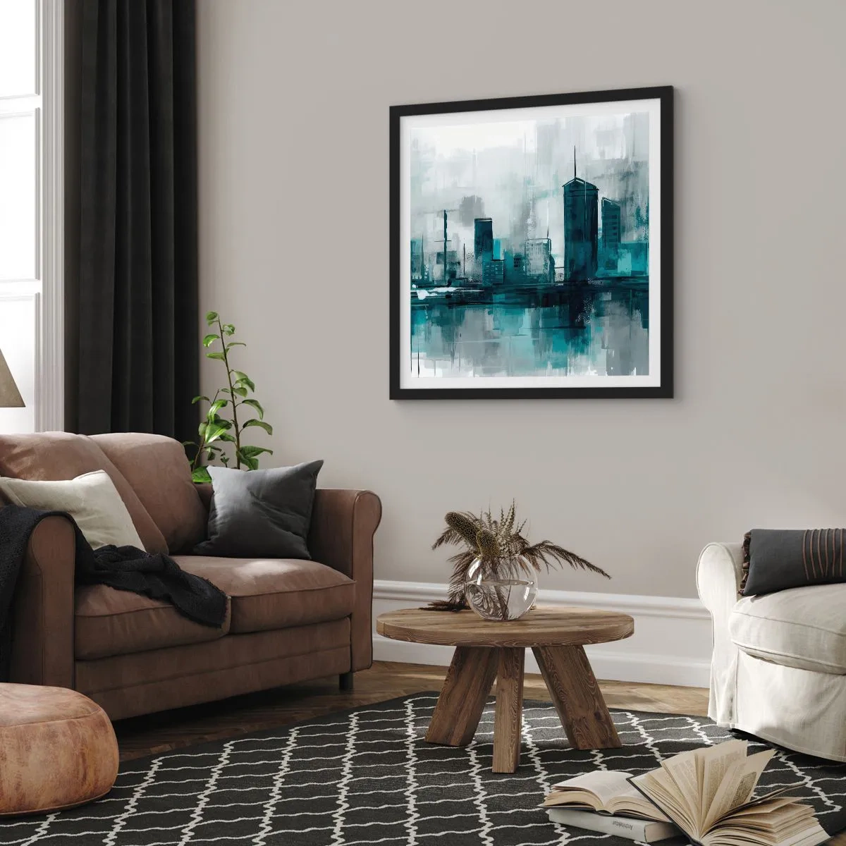 Poster in einem schwarzem Rahmen - Eine Stadt in der Farbe des Regens - 30x30 cm