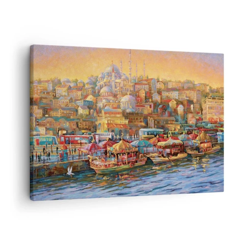 Bild auf Leinwand - Leinwandbild - Malerisches Panorama von Istanbul mit Blick auf die Bucht und die Stadt - 70x50cm - Istanbuler Geschichte - Moderne Wanddekoration für Wohnzimmer und Schlafzimmer ARTTOR