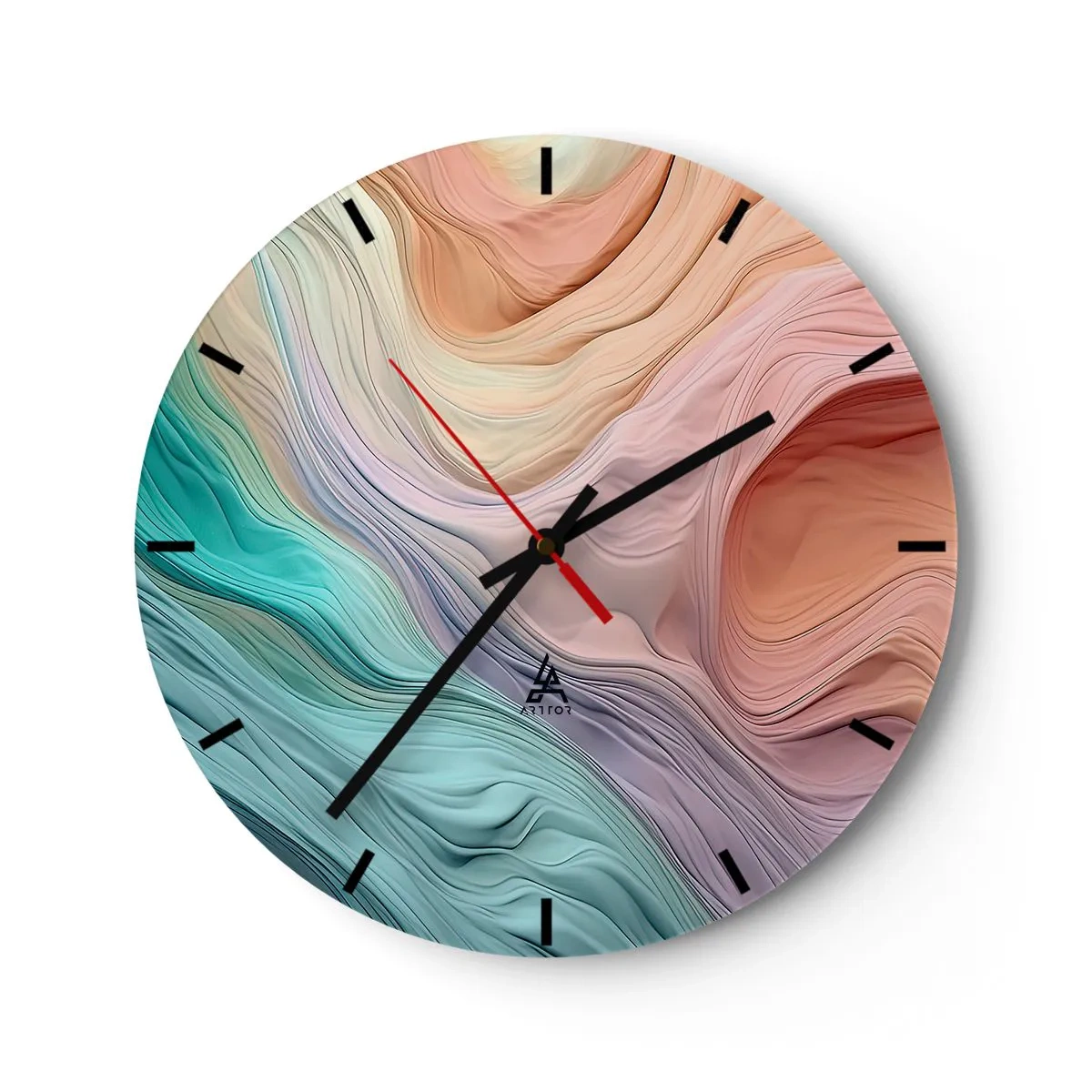 Wanduhr - Glasuhr - Bunte Schichten, die einer Marslandschaft ähneln - 30x30cm - Regenbogenwelle - Moderne Wanddekoration für Wohnzimmer, Küche und Schlafzimmer ARTTOR