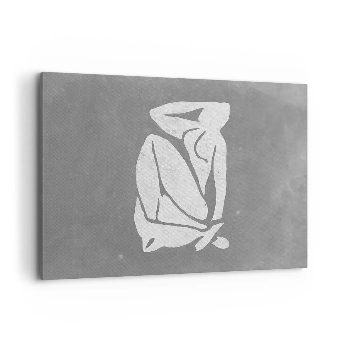 Bild auf Leinwand - Leinwandbild - Eine minimalistische Silhouettenzeichnung auf grauem Hintergrund - 100x70cm - In Gedanken versunken - Moderne Wanddekoration für Wohnzimmer und Schlafzimmer ARTTOR