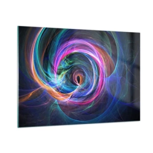 Glasbild - Bild auf glas - Eine abstrakte Spirale in intensiven Farben auf dunklem Hintergrund. - 100x70cm - Wohin wirst du mich bringen? - Moderne Wanddekoration für Wohnzimmer und Schlafzimmer ARTTOR