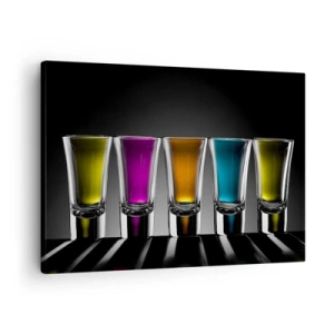 Bild auf Leinwand - Leinwandbild - Bunte Gläser auf schwarzem Hintergrund - 70x50cm - Die Farben der Freude - Moderne Wanddekoration für Wohnzimmer und Schlafzimmer ARTTOR