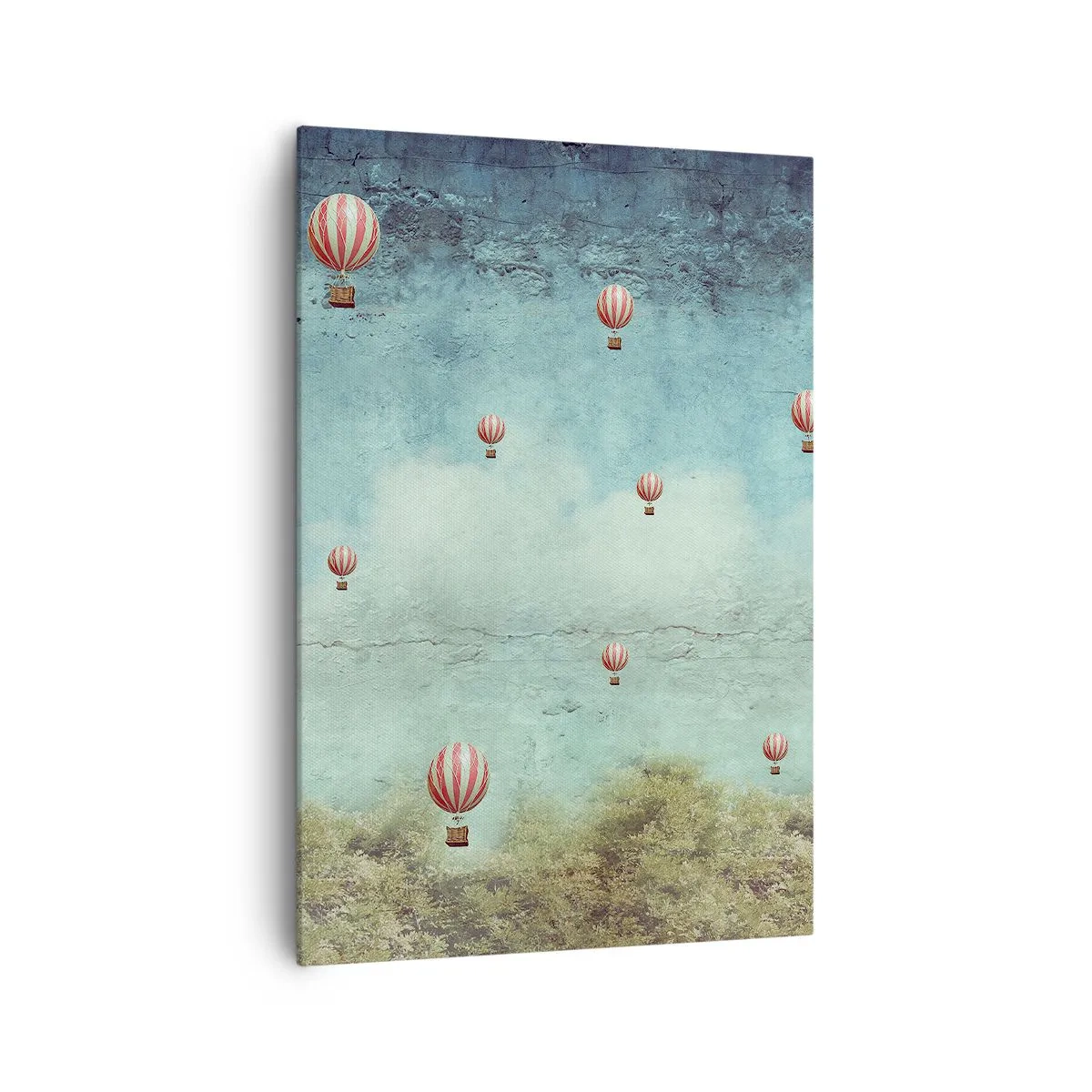 Bild auf Leinwand - Leinwandbild - Retro-Ballons vor blauem Himmel und grünem Hintergrund - 70x100cm - Frei von der Hektik des Lebens - Moderne Wanddekoration für Wohnzimmer und Schlafzimmer ARTTOR