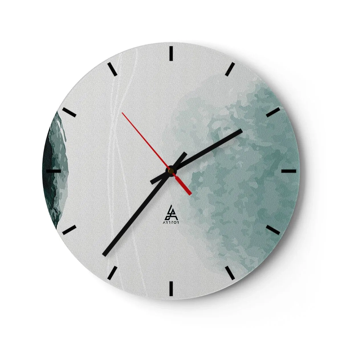 Wanduhr - Glasuhr - Eine dezente Abstraktion mit grünen Flecken auf hellem Hintergrund - 30x30cm - Begegnung mit Nebel - Moderne Wanddekoration für Wohnzimmer, Küche und Schlafzimmer ARTTOR
