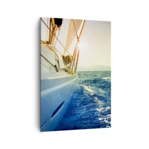 Bild auf Leinwand - Leinwandbild - Eine Yacht auf offener See mit Blick auf die Wellen - 70x100cm - Auf ins Abenteuer - Moderne Wanddekoration für Wohnzimmer und Schlafzimmer ARTTOR