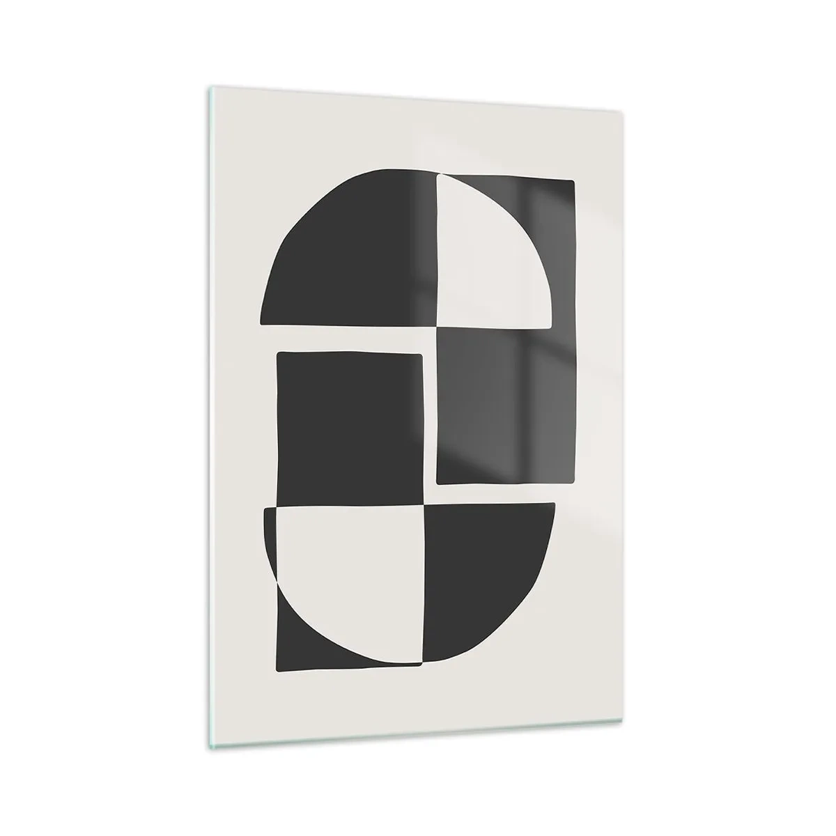 Glasbild - Bild auf glas - Geometrische Komposition aus schwarzen und weißen Formen - 50x70cm - Antithese - Synthese - Moderne Wanddekoration für Wohnzimmer und Schlafzimmer ARTTOR