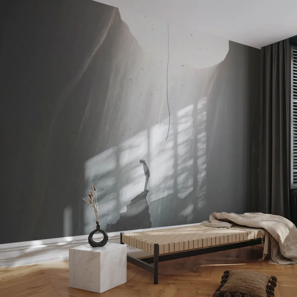 Fototapete Premium Sand - Es gibt immer einen Ausweg - Höhle, Mann, Klettern - 250x175 cm