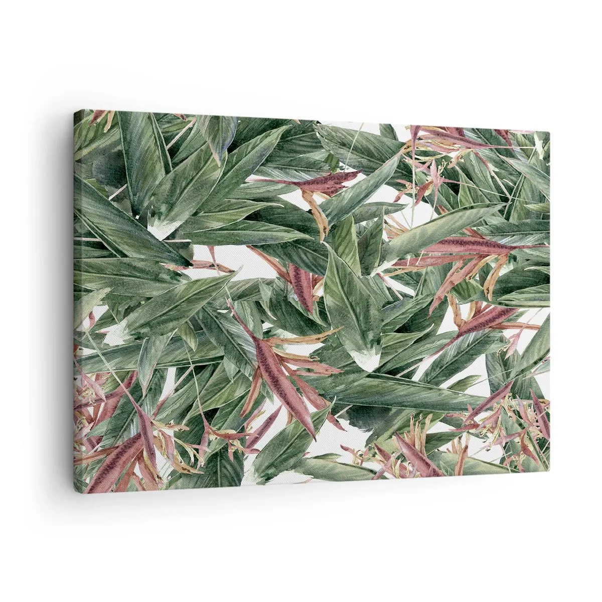 Bild auf Leinwand - Leinwandbild - Ein dekoratives Blattmotiv in Grün- und Burgundertönen auf hellem Hintergrund - 70x50cm - Smaragd-lila Dickicht - Moderne Wanddekoration für Wohnzimmer und Schlafzimmer ARTTOR