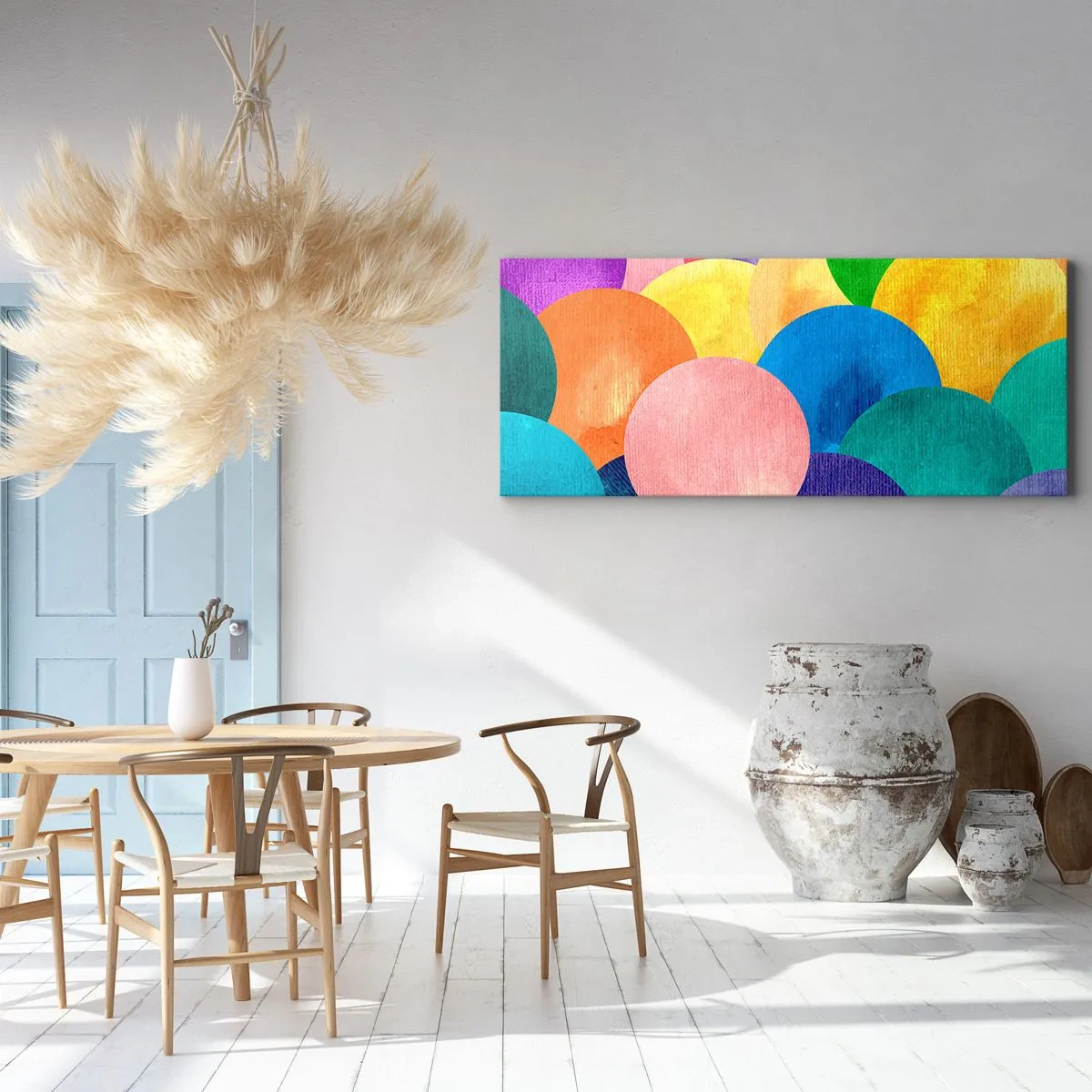 Bild auf Leinwand - Leinwandbild - Bunte Kreise im Aquarellstil - 120x50cm - Die ursprüngliche Fülle des Lebens - Moderne Wanddekoration für Wohnzimmer und Schlafzimmer ARTTOR