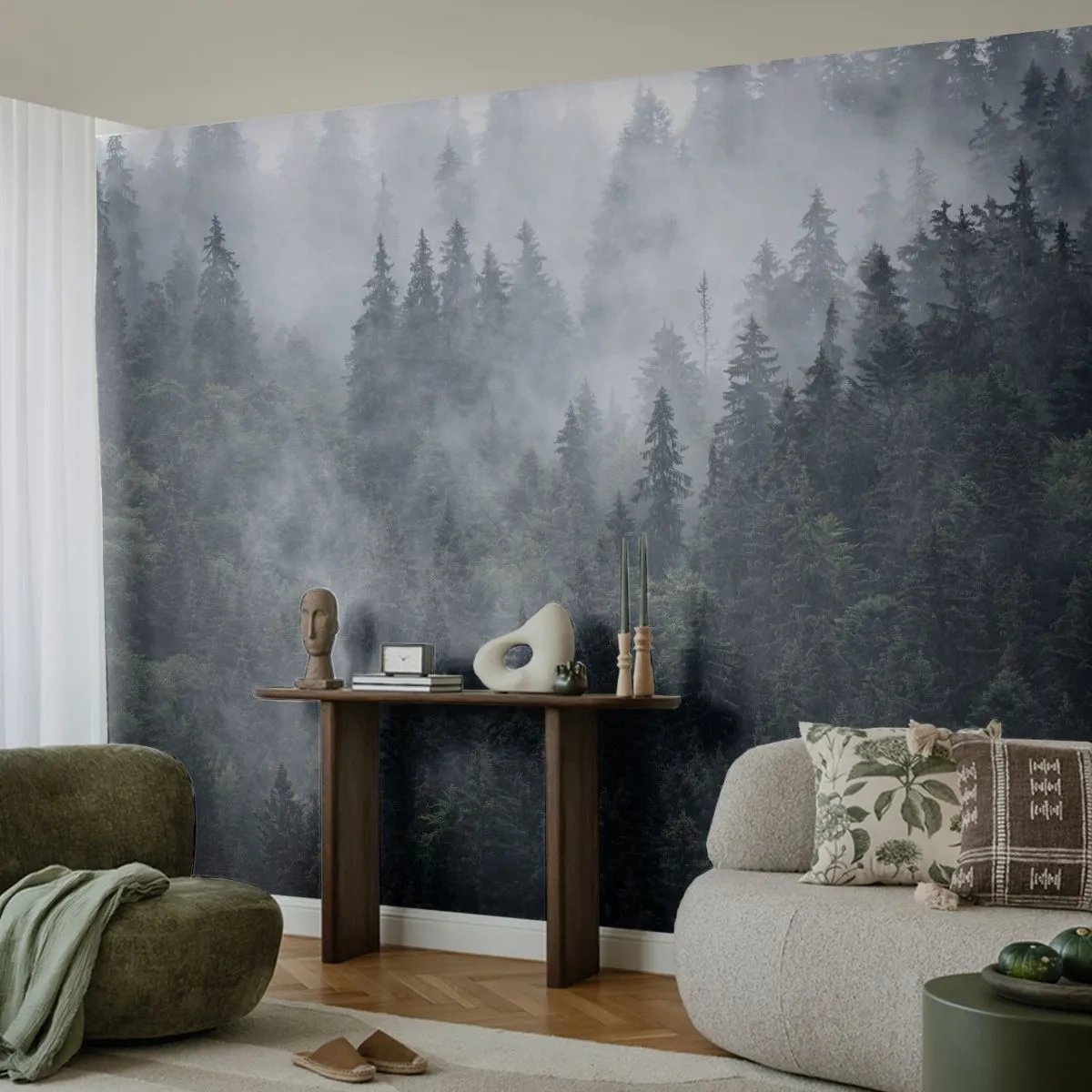 Fototapete Premium Sand - Walddämmerung - Landschaft, Wald, Natur - 100x70 cm