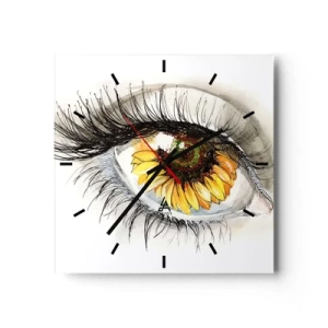 Wanduhr - Glasuhr - Künstlerisches Auge mit sonnenblumenförmiger Iris - 30x30cm - Ein Look so heiß wie der Sommer - Moderne Wanddekoration für Wohnzimmer und Schlafzimmer ARTTOR
