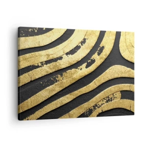 Bild auf Leinwand - Leinwandbild - Goldene abstrakte Wellen auf schwarzem Hintergrund - 70x50cm - Alles fließt - Moderne Wanddekoration für Wohnzimmer und Schlafzimmer ARTTOR
