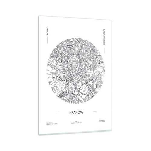 Glasbild - Bild auf glas - Eine Karte von Krakau im minimalistischen Stil - 80x120cm - Anatomie von Krakau - Moderne Wanddekoration für Wohnzimmer und Schlafzimmer ARTTOR