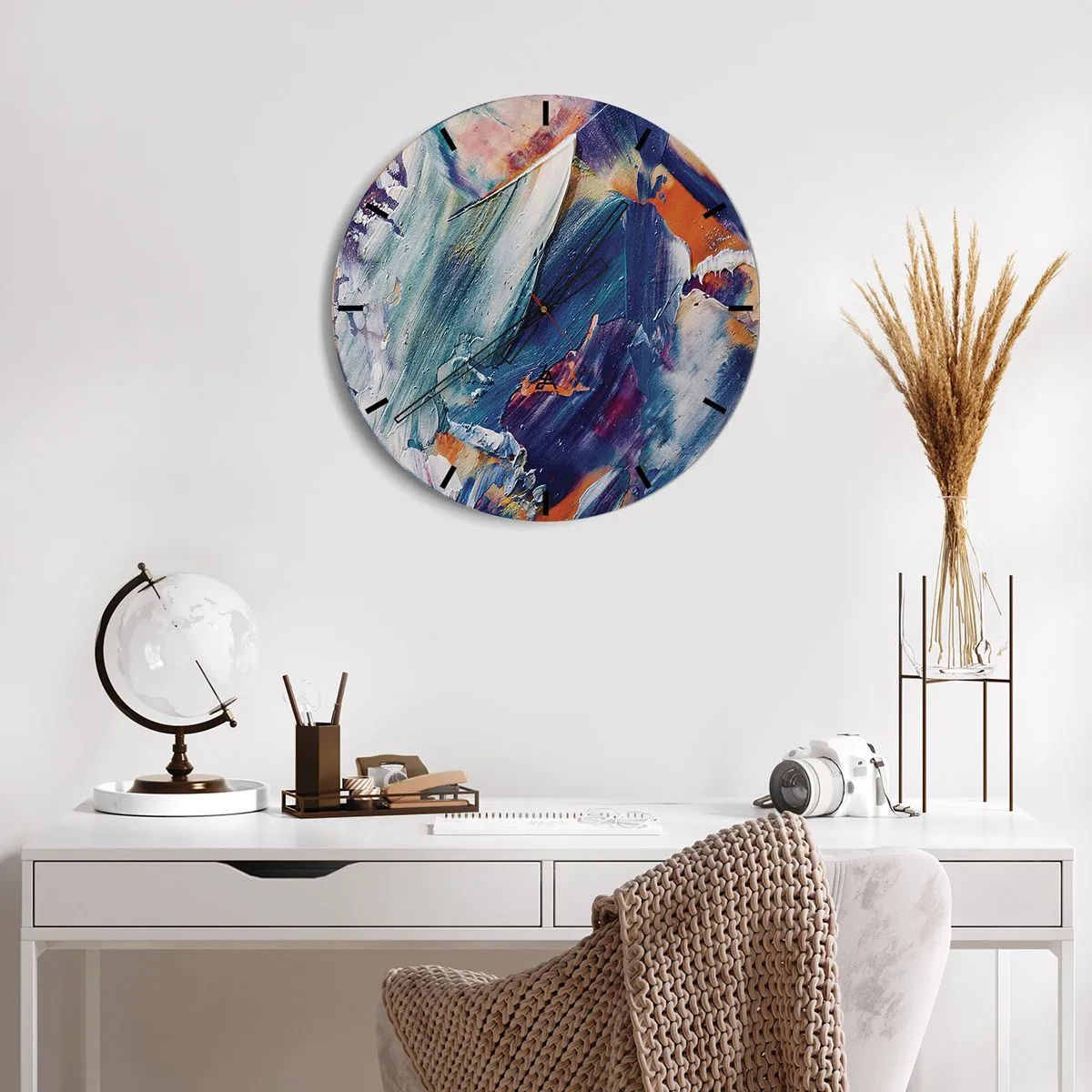 Wanduhr - Glasuhr - Ausdrucksstarke Pinselstriche in gesättigten Farben - 30x30cm - Farbverwirrung - Moderne Wanddekoration für Wohnzimmer, Küche und Schlafzimmer ARTTOR