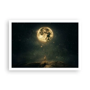 Poster - Mann mit dem Mond vor dem Sternenhimmel - 100x70cm - Der Mann, der den Mond gestohlen hat - Moderne Wanddekoration für Wohnzimmer und Schlafzimmer ARTTOR
