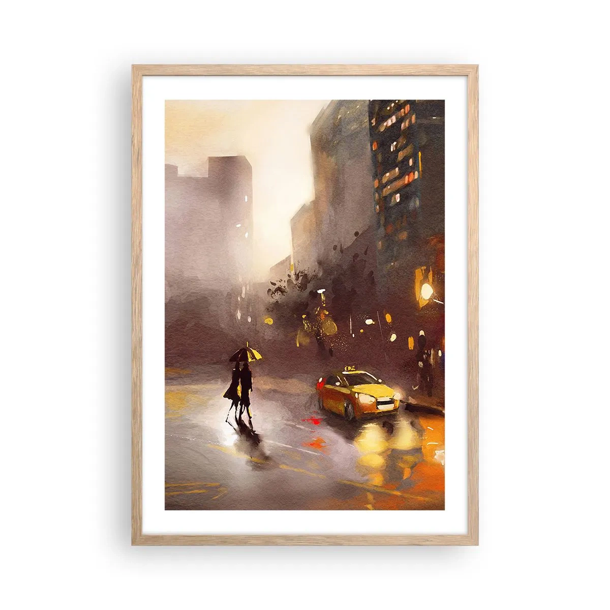 Poster in einem Rahmen aus heller Eiche - Im Licht von New York - 50x70 cm