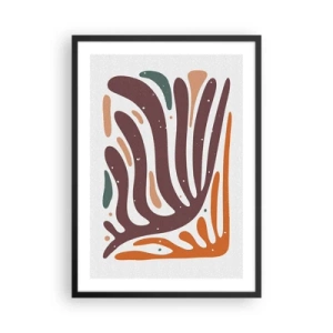 Poster in einem schwarzem Rahmen - Organische Abstraktion in warmen Braun- und Orangetönen - 50x70cm - Strahlende organische Komposition - Moderne Wanddekoration für Wohnzimmer und Schlafzimmer ARTTOR